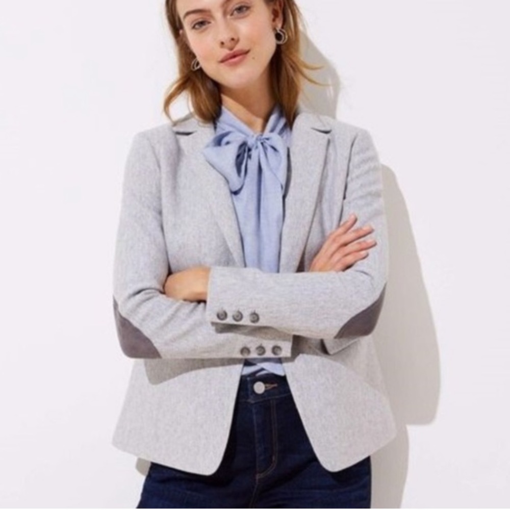 Loft Gray Ponte Blazer with Elbow Patches
